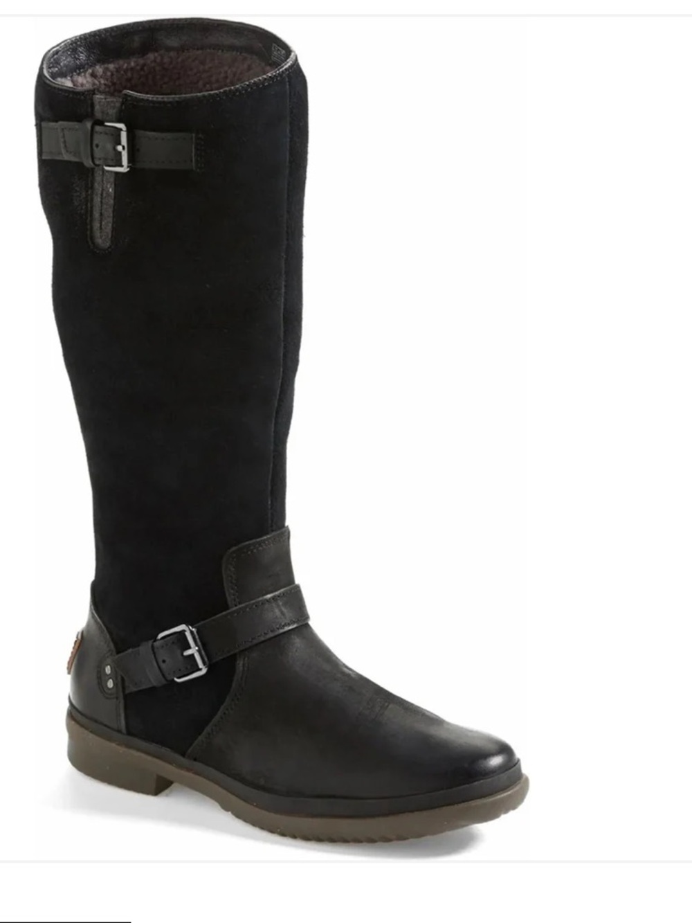 UGG Thomsen Tall Boots in black suede and leather buckle harness 7.5